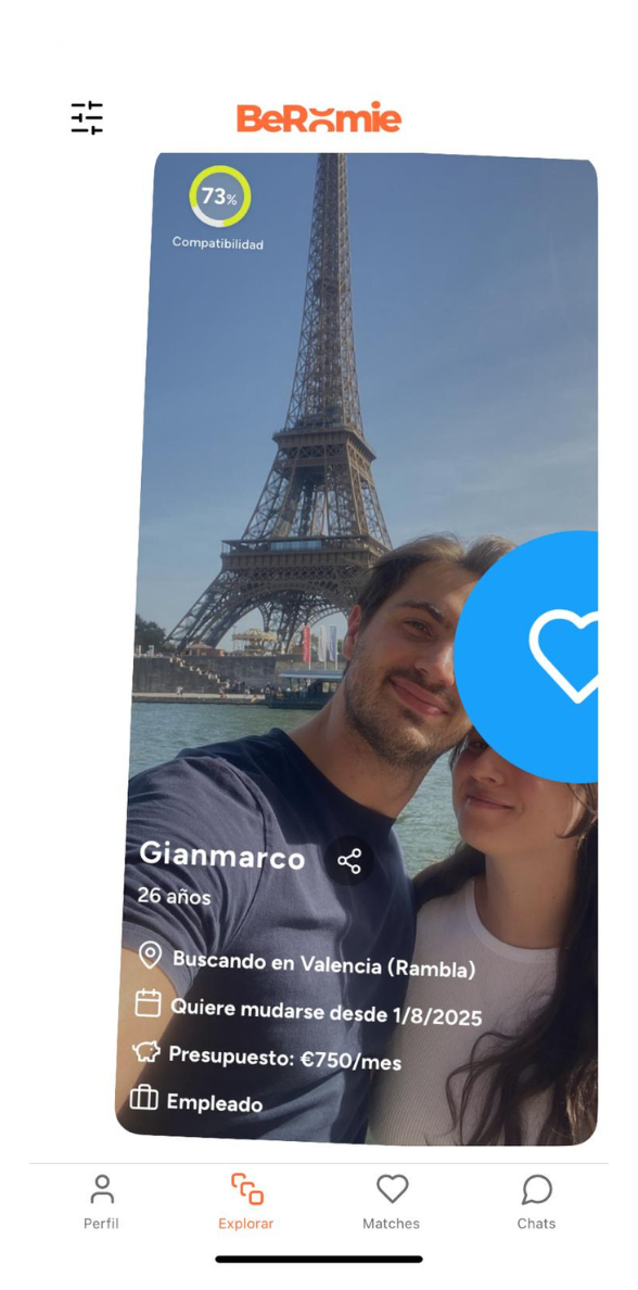 BeRoomie app showing roommate profile cards with lifestyle preferences